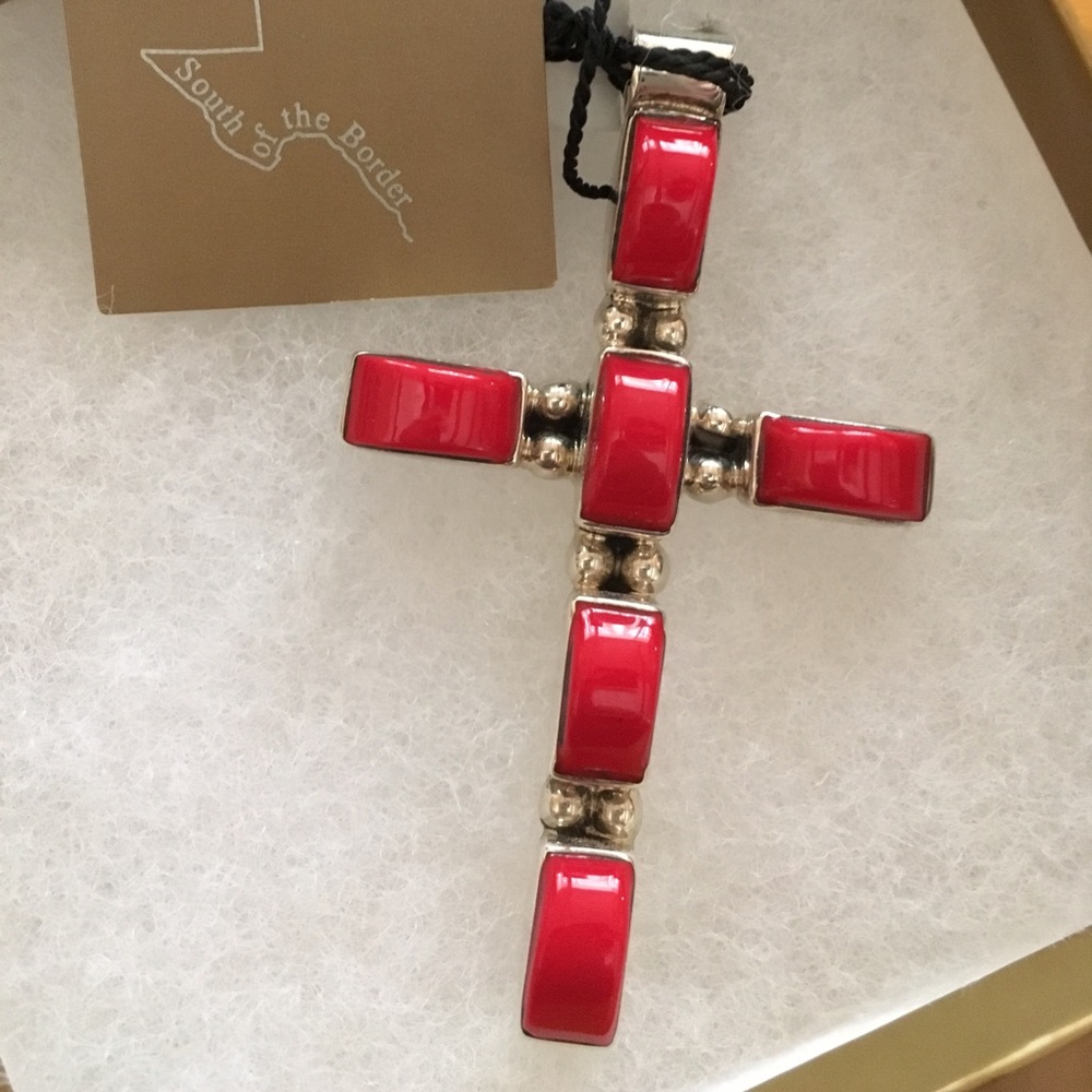 Coral and silver cross... never worn